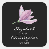 Magnolia Floral bruiloft gunst op zwart Vierkante Sticker (Voorkant)