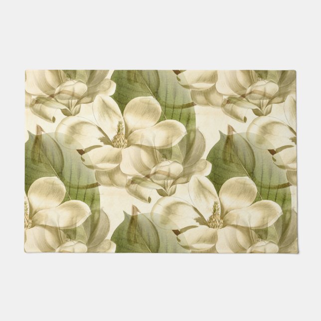 magnolia floral green deurmat (Voorkant)