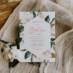 magnolia floral lijst doopuitnodiging kaart