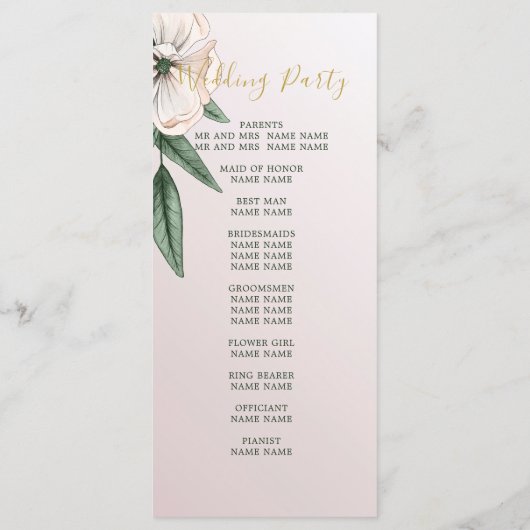 Magnolia Floral Mariage Programme d'accueil (Dos)