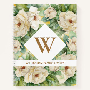 Magnolia Floral Monogram Family Recipe Notitieboek