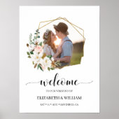 Magnolia Floral Script Photo Weddenschap Welkomstt Poster (Voorkant)