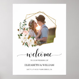 Magnolia Floral Script Photo Weddenschap Welkomstt Poster