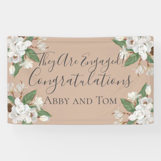 Magnolia Floral White Green Pink Verloving Spandoek (Horizontaal)