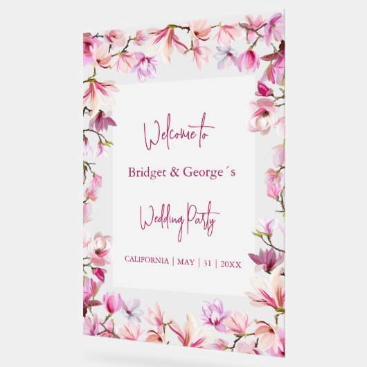 Magnolia florale colorée Mariage givré Bienvenue (Angle)