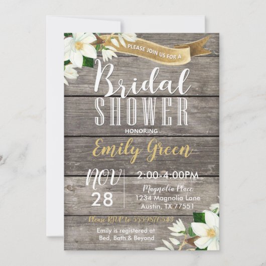 Magnolia Flower Bridal Invitation de douche Rustiq (Devant)