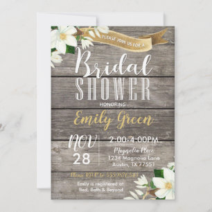 Magnolia Flower Bridal Shower Invitation Rustic Kaart