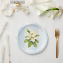 Magnolia Flower Custom Wedding Blue Stripe
