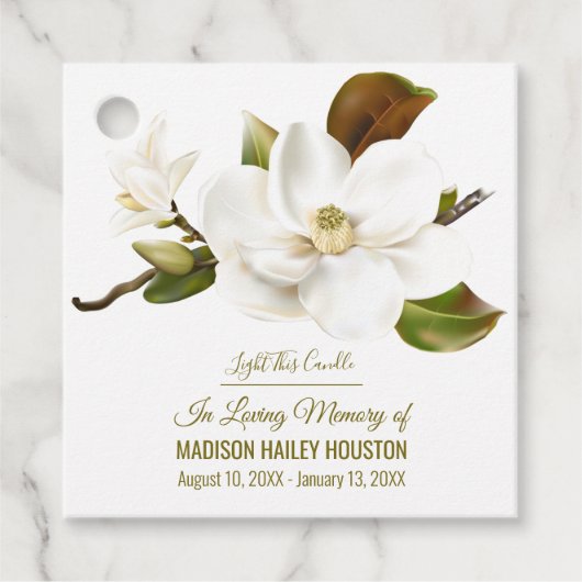 Magnolia Flower Funeral Memorial Bedankjes Labels (Voorkant)