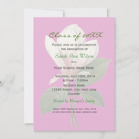  magnolia flower graduparty kaart (Voorkant)