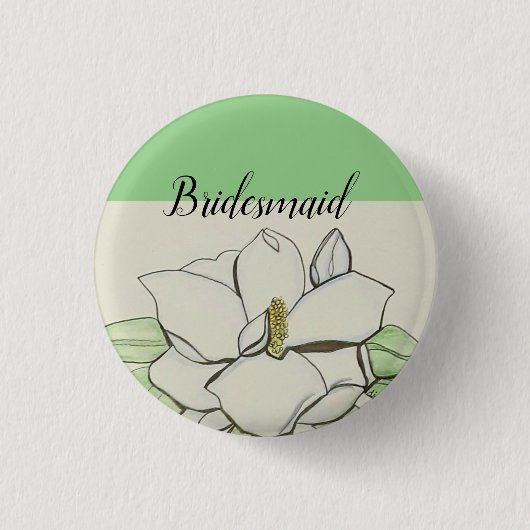 Magnolia Flower Green Bridesmaid Button (Voorkant)