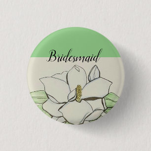 Magnolia Flower Green Bridesmaid Button