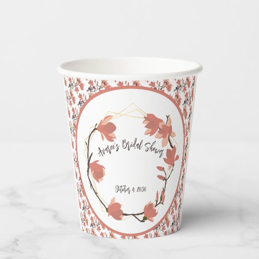 Magnolia Flowers in Coral Vrijgezellenfeest Papieren Bekers (Achterkant)