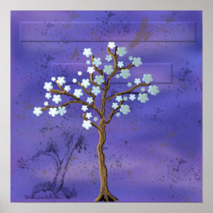 Magnolia Geïnspireerde boom met blauw achtergrondP Poster