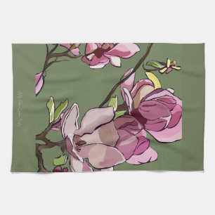 Magnolia geschilderde keukenhanddoek
