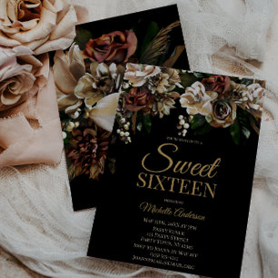 Magnolia Gold en Black Floral Sweet Sixteen Kaart