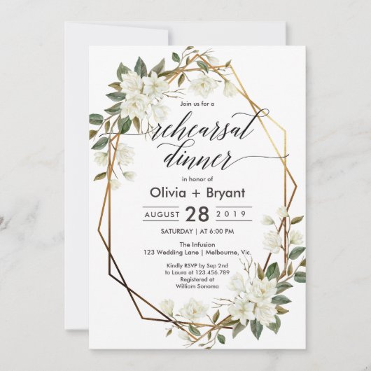 Magnolia gouden geometrische lijst repetitie diner kaart (Voorkant)