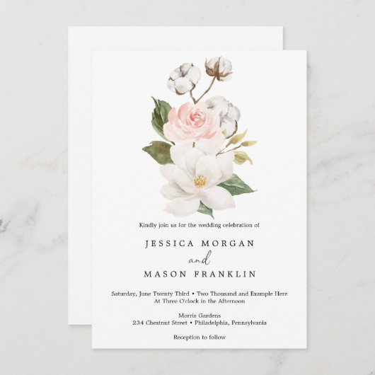 Magnolia katoen bruiloft uitnodiging (Voorkant / Achterkant)