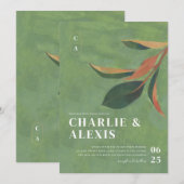 Magnolia Leaves Botanical Wedding Invitation Kaart (Voorkant / Achterkant)