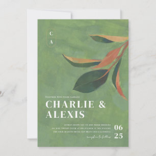 Magnolia Leaves Botanical Wedding Invitation Kaart
