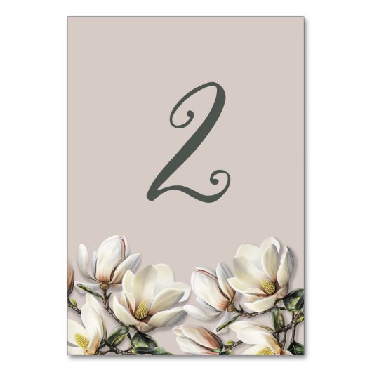 Magnolia Mariage Réception Table Numéro Cartes (Dos)