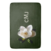 Magnolia op Donkergroen met Monogram Badmat (Voorkant Verticaal)