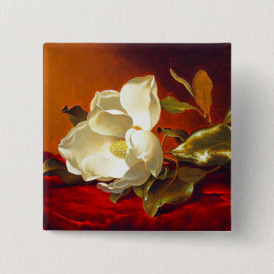 Magnolia op rode fluwelen Martin Johnson Heade Vierkante Button 5,1 Cm