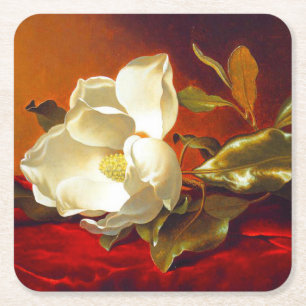 Magnolia op Rode Fluwelen Martin Johnson Heade Vierkante Kartonnen Onderzetter