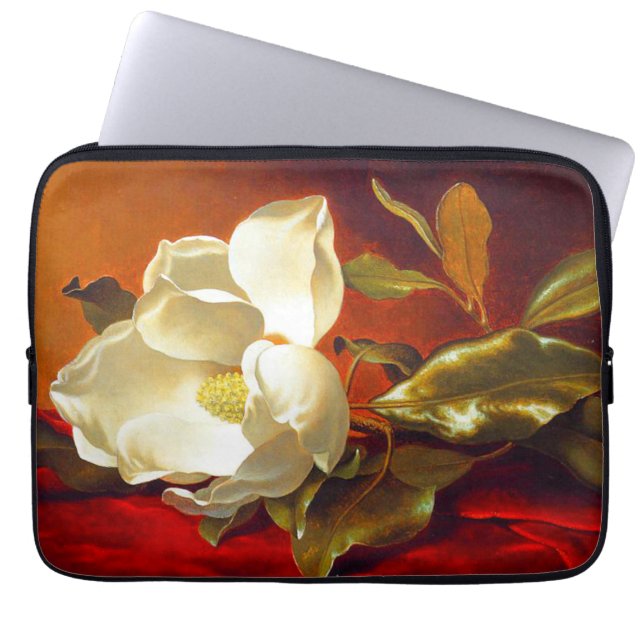 Magnolia op rood fluweel Martin Johnson hoofd Laptop Sleeve (Voorkant)