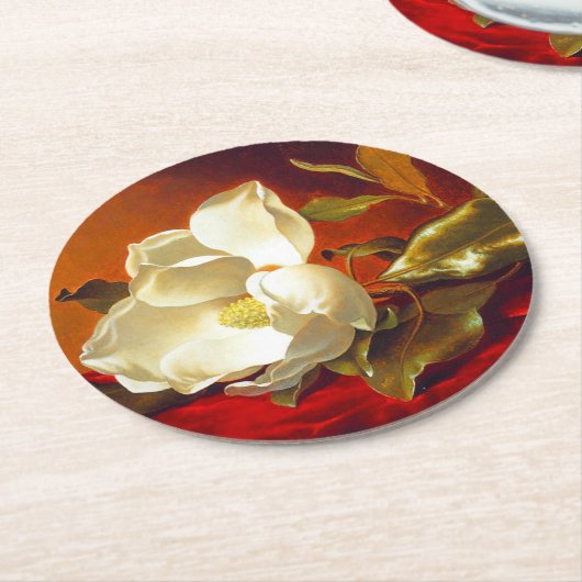 Magnolia op rood fluweel Martin Johnson hoofd Ronde Kartonnen Onderzetter (Gebogen)