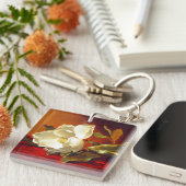 Magnolia op rood fluweel Martin Johnson hoofd Sleutelhanger (Voorkant Rechts)