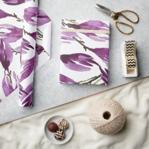 Magnolia Paarse Violet Waterverf Cadeaupapier