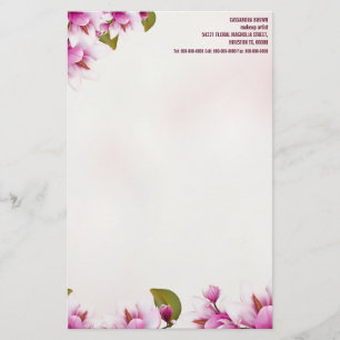Magnolia Pink Floral gepersonaliseerd Briefpapier