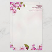 Magnolia Pink Floral gepersonaliseerd Briefpapier (Voorkant / Achterkant)