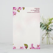 Magnolia Pink Floral gepersonaliseerd Briefpapier (Staand voorkant)