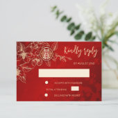 Magnolia Red Gold Chinese Wedding RSVP (Debout devant)