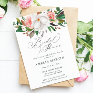 Magnolia Roos Cotton Bridal Shower Invitation Kaart