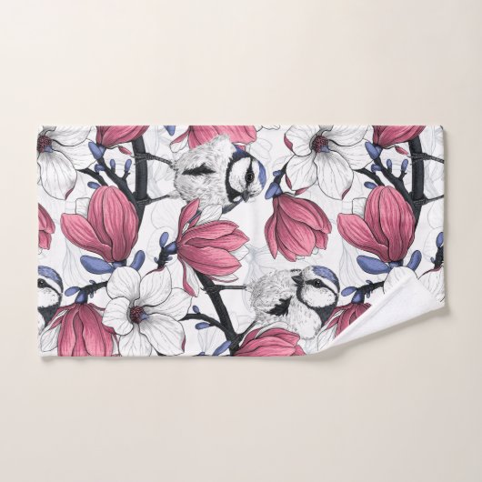 Magnolia rose et métis bleu (Serviette à main)