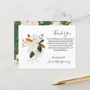 Magnolia rouwkaart bedankt, condoleance briefkaart
