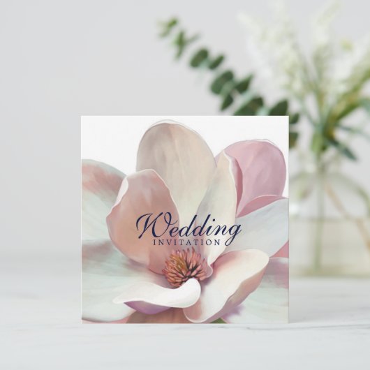 Magnolia Roze en Witte Bruiloft Kaart (Staand voorkant)