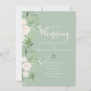 Magnolia Sage Green Floral Wedding Invites Kaart
