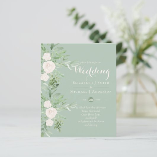 Magnolia Sage Green Floral Wedding nodigt de begro (Staand voorkant)