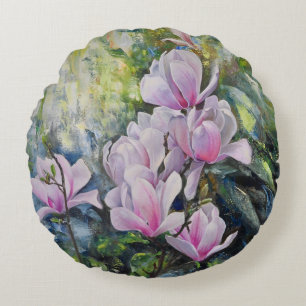 Magnolia Serenity – Bloemenkunst van Lukian Rond Kussen
