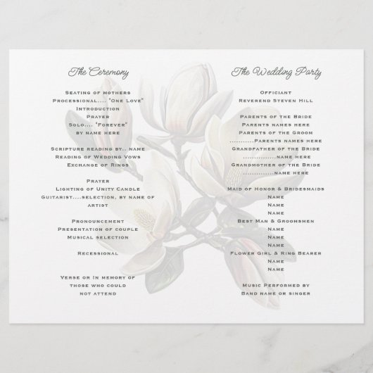 Magnolia Sud Modèle du programme de mariage plié (Dos)