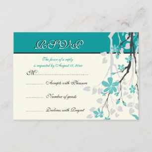Magnolia tak turquoise bruiloft RSVP kaart