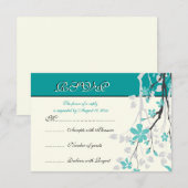 Magnolia tak turquoise bruiloft RSVP kaart (Voorkant / Achterkant)