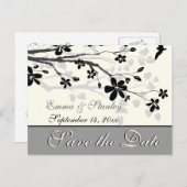 Magnolia tak zwart grijs bruiloft Save the Date Aankondigingskaart (Voorkant / Achterkant)