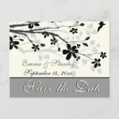 Magnolia tak zwart grijs bruiloft Save the Date Aankondigingskaart (Voorkant)