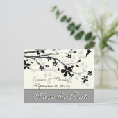 Magnolia tak zwart grijs bruiloft Save the Date Aankondigingskaart (Staand voorkant)