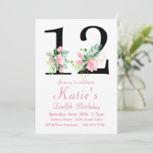 Magnolia Verjaardag Uitnodiging, 12e Verjaardag Kaart (Staand voorkant)